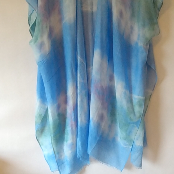 Blue White Rauna Kaftan Shawl Wrap  by Bella Collection CLOUDS N' SKIES SLITS - Picture 2 of 6